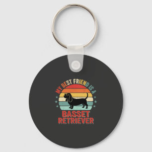 Basset Retriever Retro Sunset Dog Key Ring