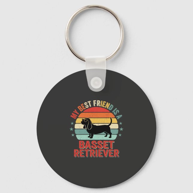 Basset Retriever Retro Sunset Dog Key Ring (Front)