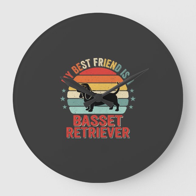 Basset Retriever Retro Sunset Dog Large Clock (Front)