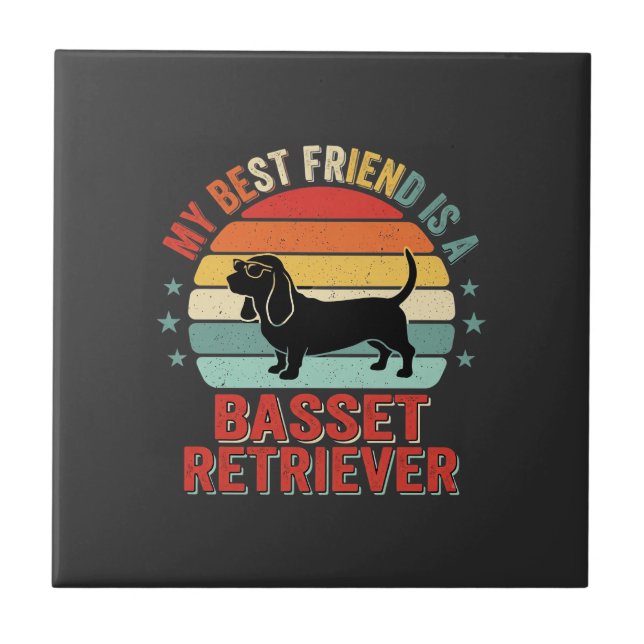 Basset Retriever Retro Sunset Dog Tile (Front)