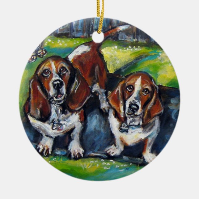 Bassets Murphy and Maddy Ceramic Tree Decoration (Front)