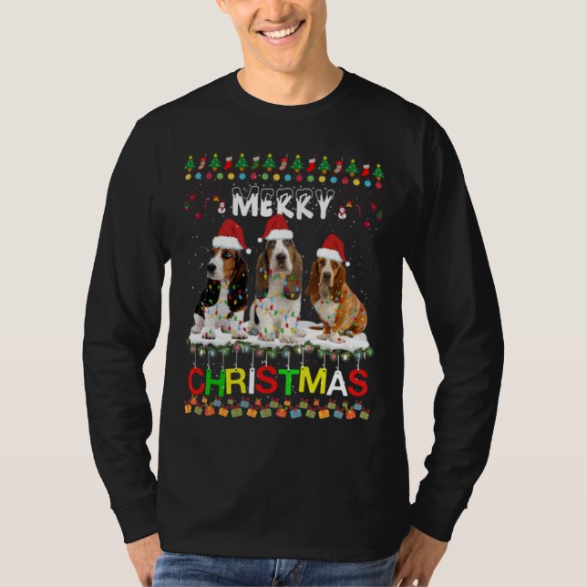 Bassett Hound Christmas Tree Light Pajama Xmas Dog T-Shirt (Front)