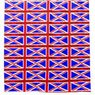 bassett hound name on flag shower curtain