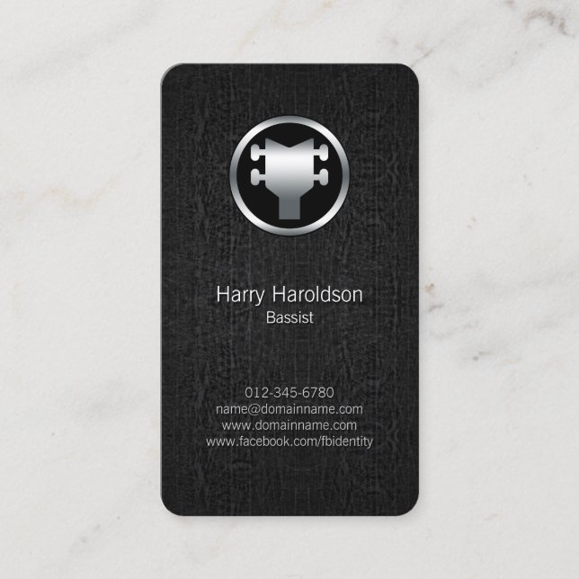 Bassist Bass Headstock Black Grunge Business Card (Front)