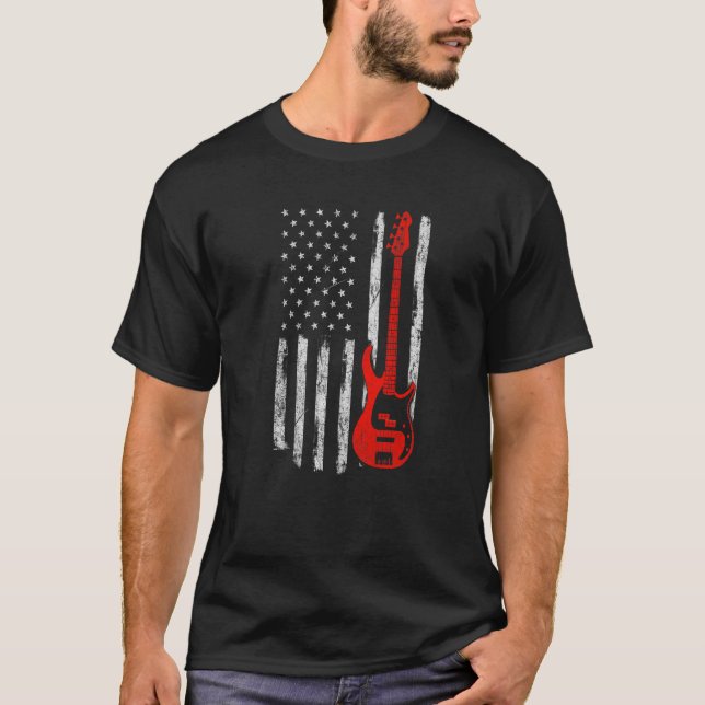 Bassist  USA American Flag Bass Guitar Player Musi T-Shirt (Front)