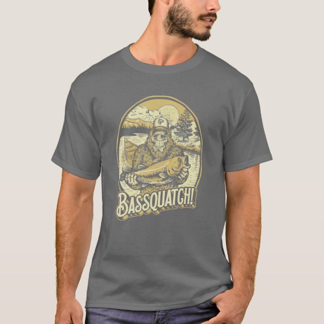 Bassquatch! Bass Fisherman Sasquatch Funny Bigfoot T-Shirt (Front)