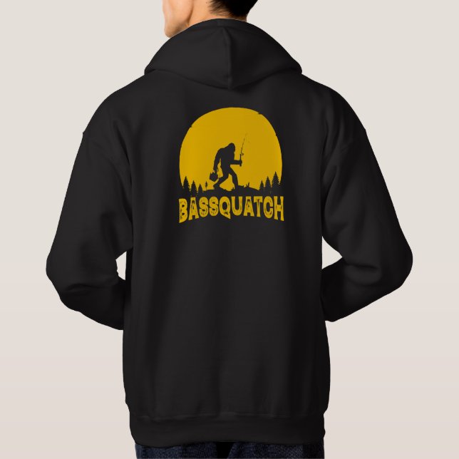 Bassquatch Bigfoot Sasquatch Full Moon Fishing Hoodie (Back)
