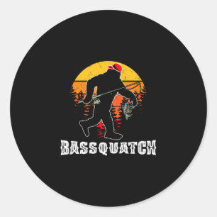 Bassquatch funny bass fishing lake angling classic round sticker