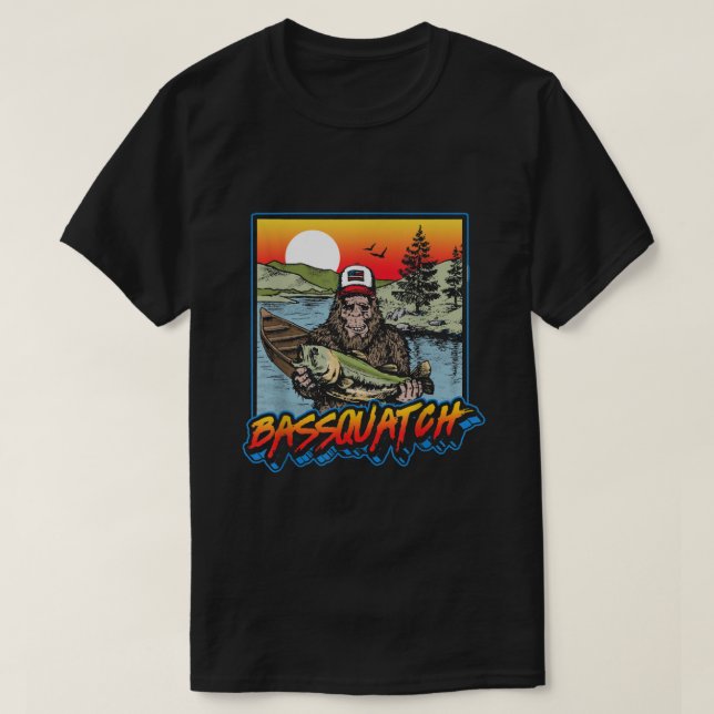 Bassquatch Funny Bass Fishing Sasquatch Retro 80s  T-Shirt (Design Front)
