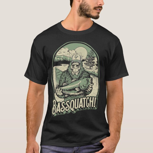 Bassquatch! Funny Bigfoot Sasquatch &amp; Bass Fis T-Shirt (Front)