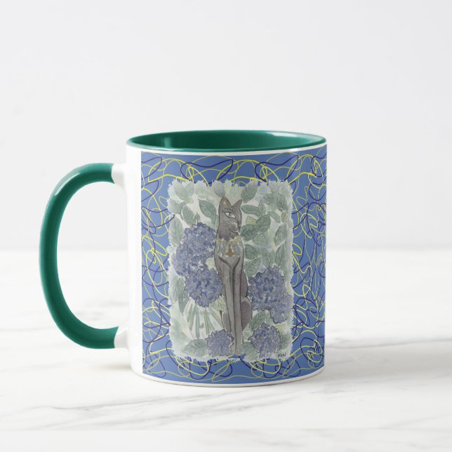 Bast Amidst Hydrangea Flowers Mug (Left)
