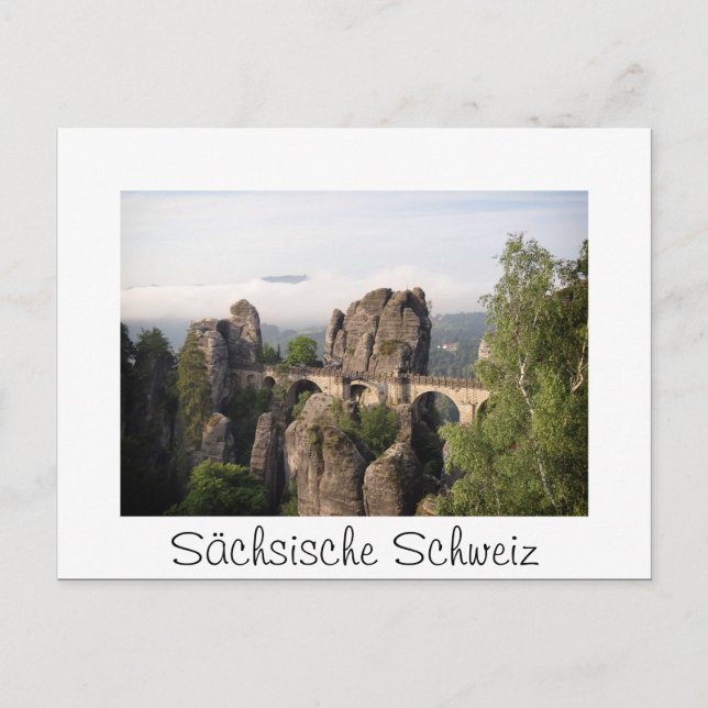 Bastei Bridge in Sächsische Schweiz white postcard (Front)