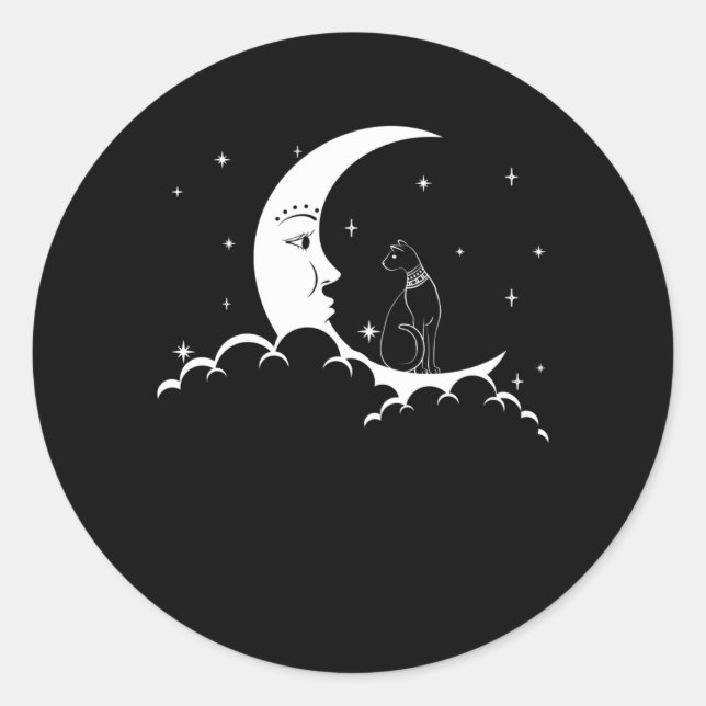 Bastet Ancient Egypt Cat Goth Moon Crescent Classic Round Sticker (Front)
