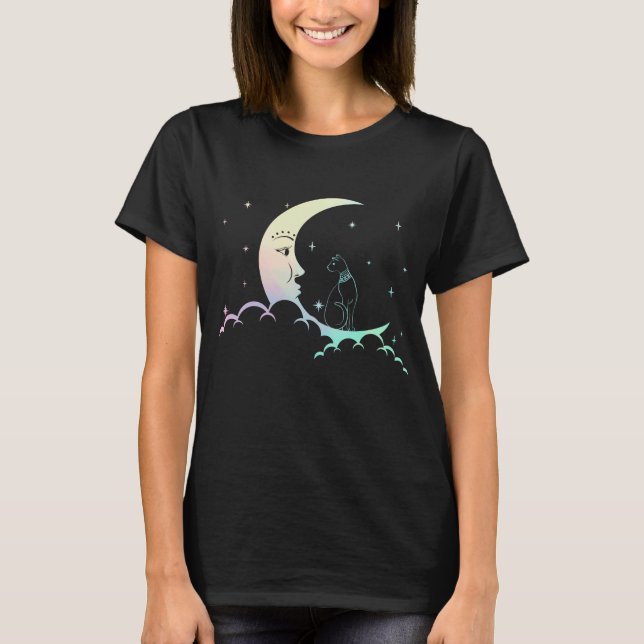 Bastet Ancient Egypt Cat Pastel Goth Moon Crescent T-Shirt (Front)