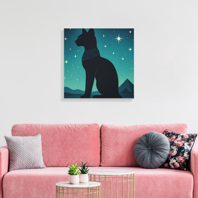 Bastet Canvas Starry Egyptian Cat Art Print (Insitu(LivingRoom))