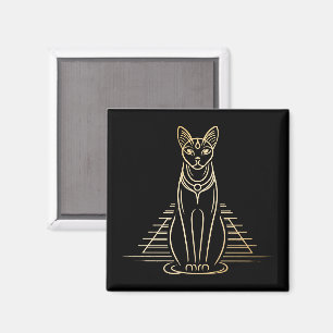 Bastet, Egyptian Cat Goddess in front of a pyramid Magnet