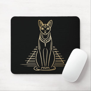 Bastet, Egyptian Cat Goddess in front of a pyramid Mouse Pad