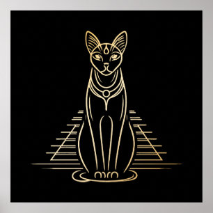 Bastet, Egyptian Cat Goddess in front of a pyramid Poster