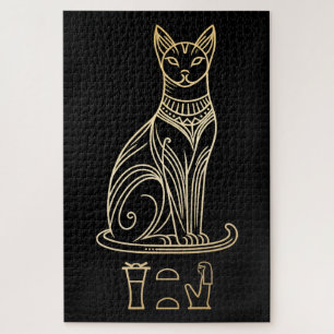 Bastet, Egyptian Cat Goddess. Name in hieroglyphs Jigsaw Puzzle