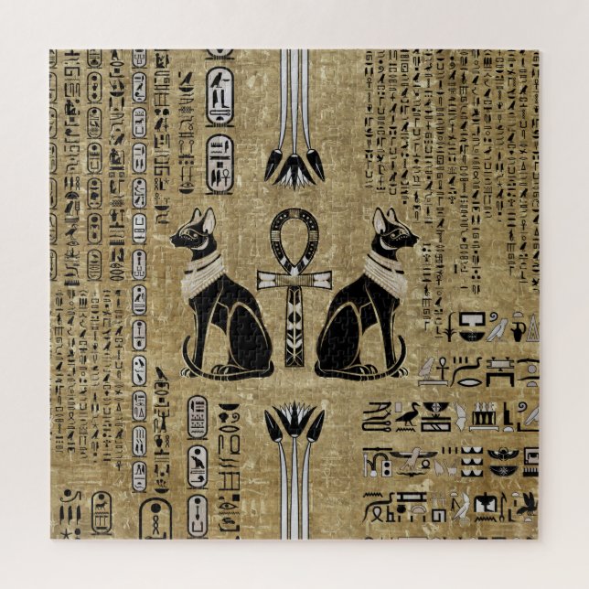 Bastet - Egyptian Cats And Ankh Cross Jigsaw Puzzle (Vertical)