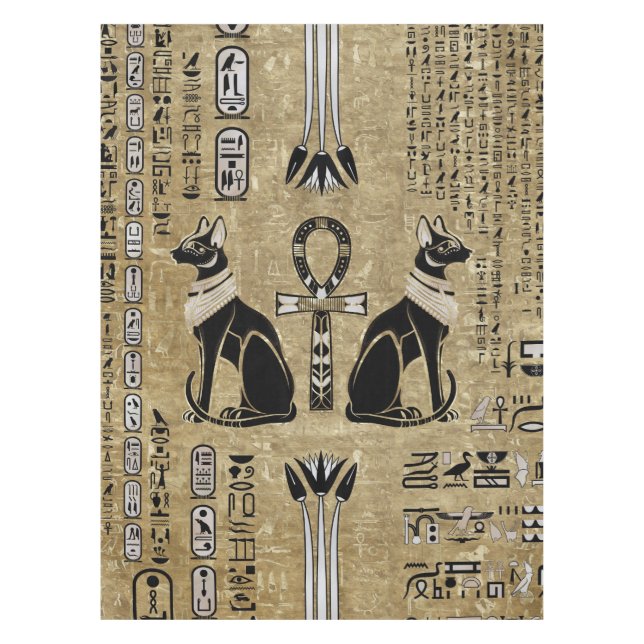 Bastet - Egyptian Cats And Ankh Cross Tablecloth (Front)