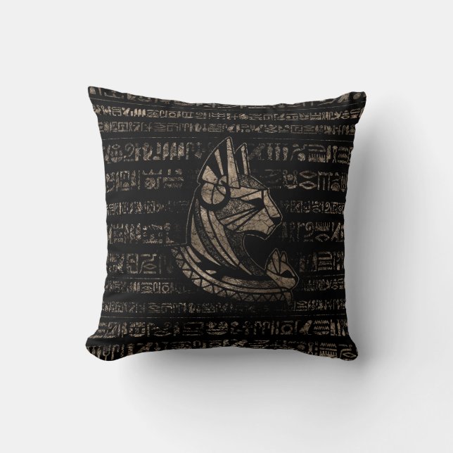Bastet Egyptian Goddess -vintage gold on black Cushion (Front)