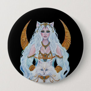 Bastet Egyptian goddess with cat by Renee Lavoie 10 Cm Round Badge