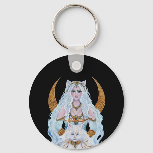 Bastet Egyptian goddess with cat by Renee Lavoie Key Ring (Front)