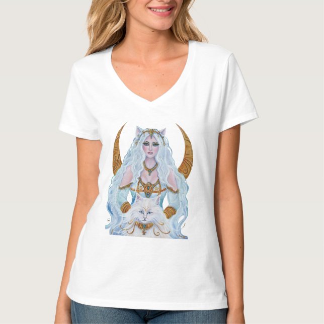 Bastet Egyptian goddess with cat by Renee Lavoie T-Shirt (Front)