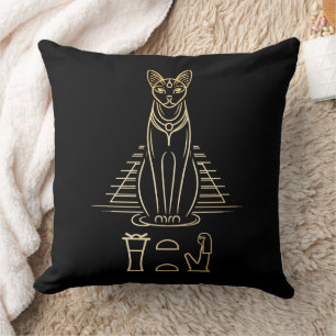 Bastet with name in hieroglyphs and Egypt Pyramid Cushion