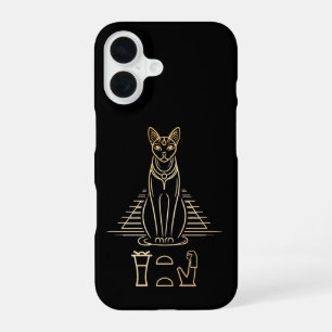 Bastet with name in hieroglyphs and Egypt Pyramid iPhone 16 Case