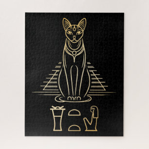 Bastet with name in hieroglyphs and Egypt Pyramid Jigsaw Puzzle