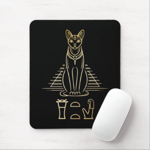 Bastet with name in hieroglyphs and Egypt Pyramid Mouse Pad