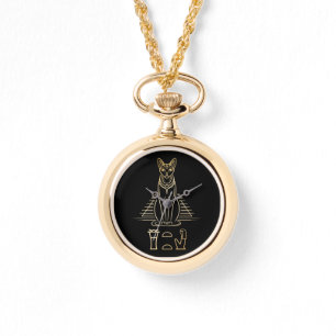 Bastet with name in hieroglyphs and Egypt Pyramid Watch
