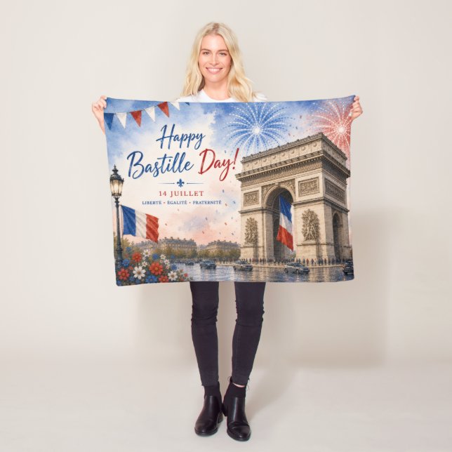 Bastille day Arc de triomphe Paris France firework Fleece Blanket (In Situ)