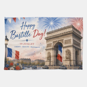 Bastille day Arc de triomphe Paris France firework Tea Towel