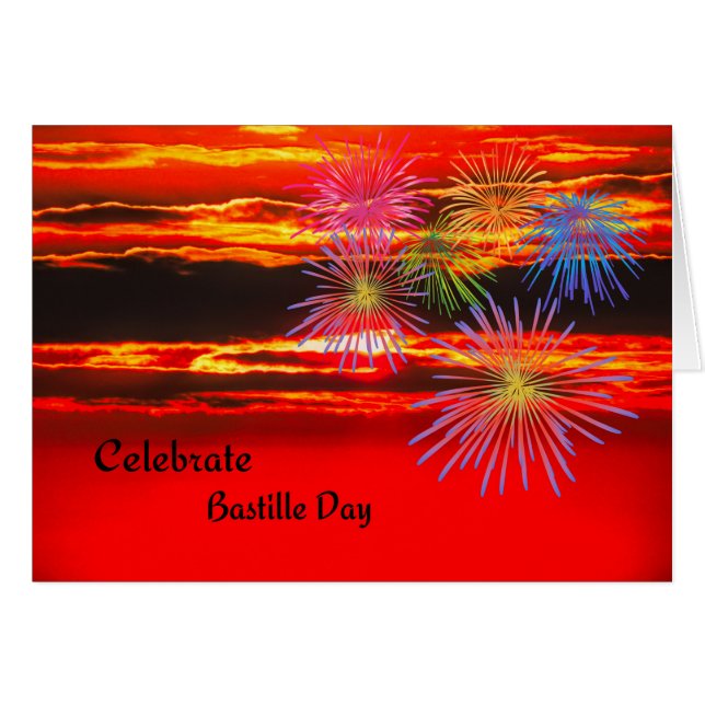 Bastille Day Card Sunset and Fireworks (Front Horizontal)