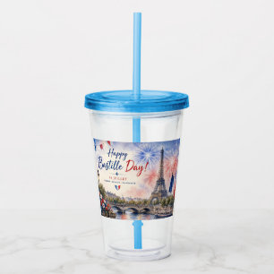 Bastille Day Eiffel Tower River Seine fireworks Acrylic Tumbler