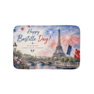 Bastille Day Eiffel Tower River Seine fireworks Bath Mat