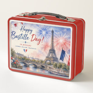 Bastille Day Eiffel Tower River Seine fireworks Metal Lunch Box