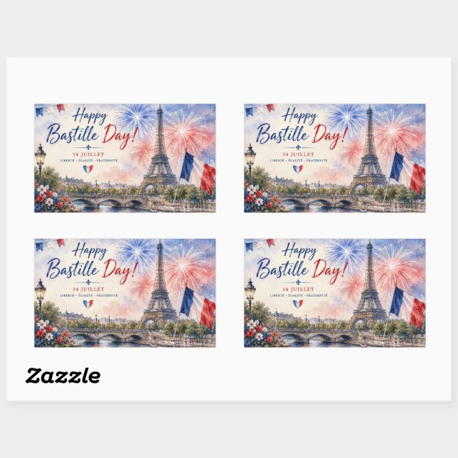 Bastille Day Eiffel Tower River Seine fireworks Rectangular Sticker (Sheet)