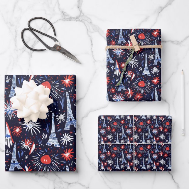 Bastille Day France Pattern 3 Wrapping Paper Sheet (Front)
