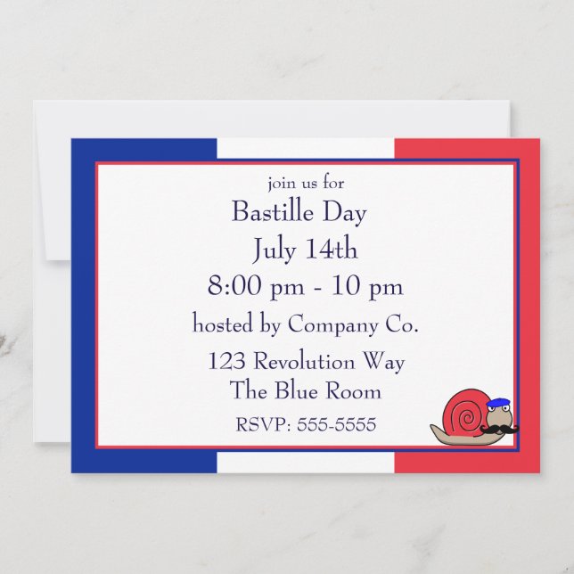 Bastille French Snail wearing Beret Invitation (Front)