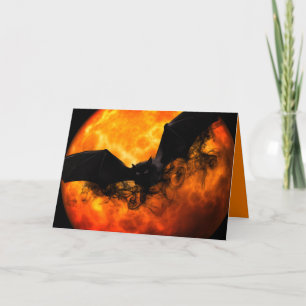 Bat and harvest moon fall black orange elegant  card
