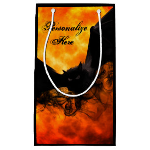 Bat and harvest moon fall black orange elegant small gift bag
