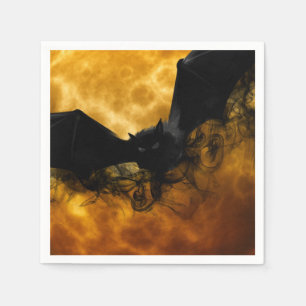 Bat and harvest moon fall black yellow elegant napkin