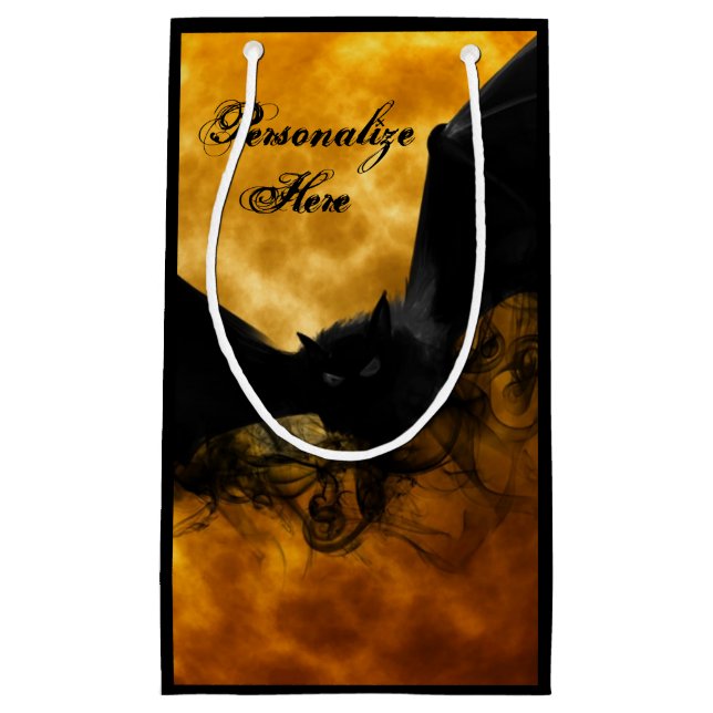 Bat and harvest moon fall black yellow elegant  small gift bag (Front)