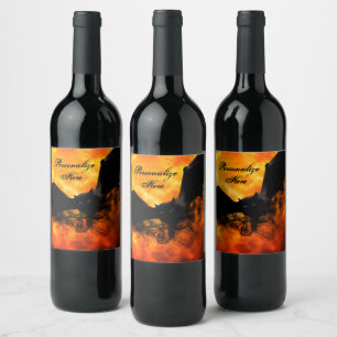 Bat and harvest moon fall wine label