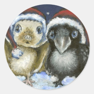 Bat and raven classic round sticker