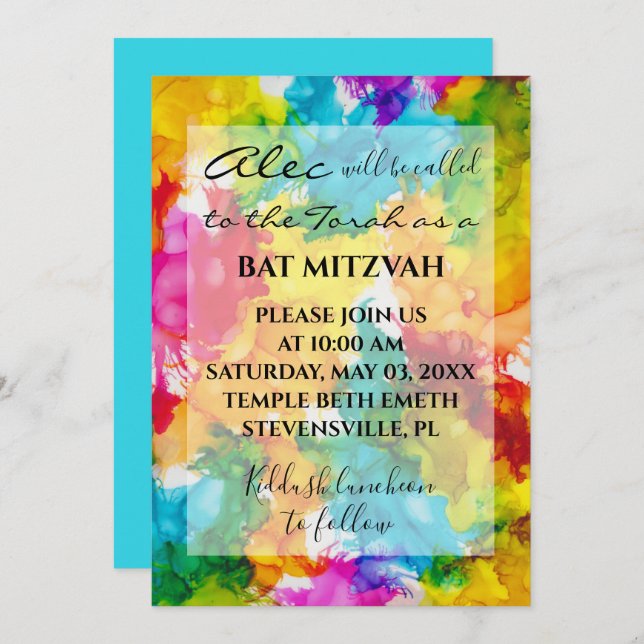 Bat Bar Mitzvah Splash of Colour Invitation (Front/Back)
